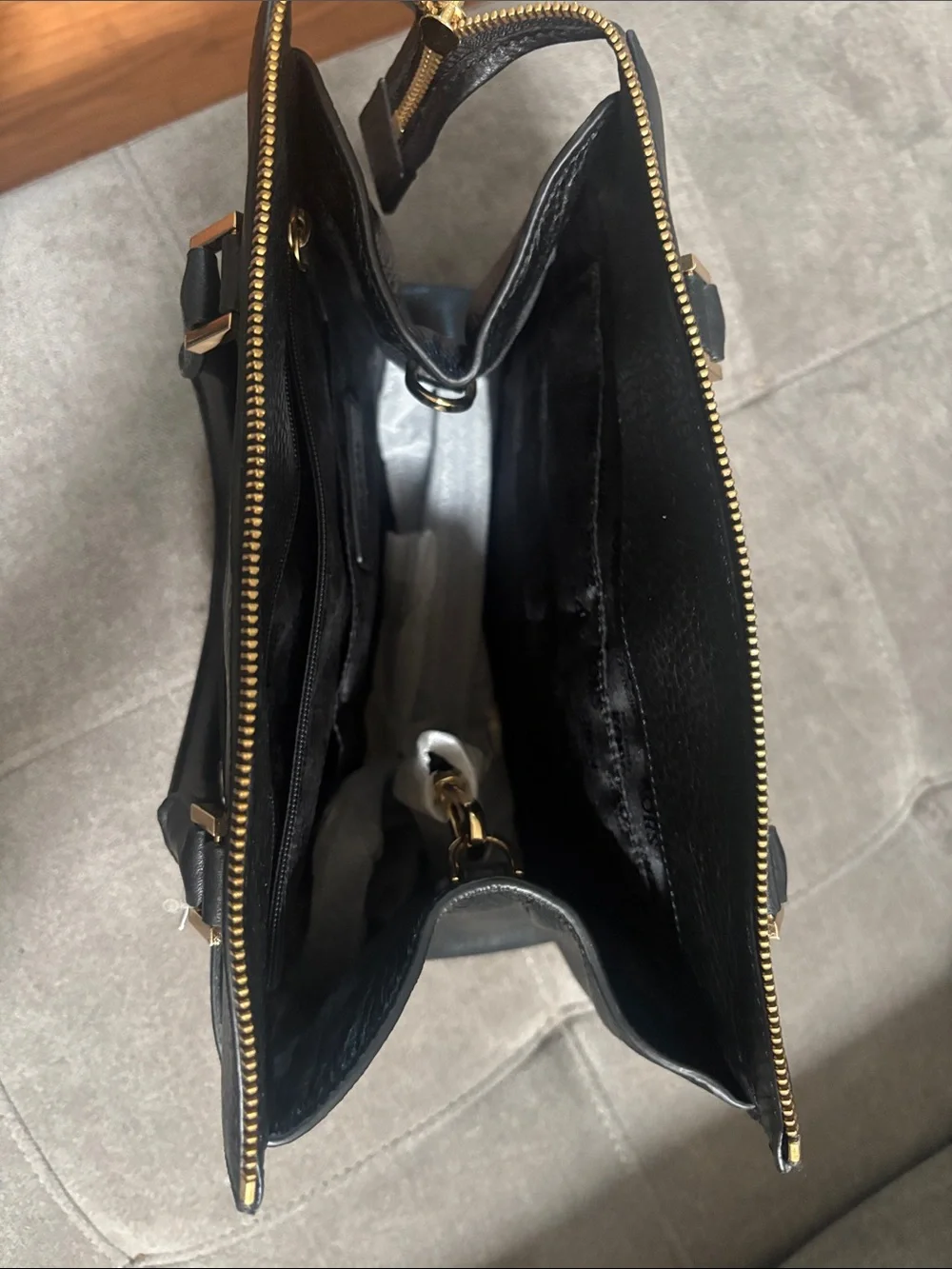 Michael Kors Black Leather Structured Top-Handle Satchel with Gold Hardware